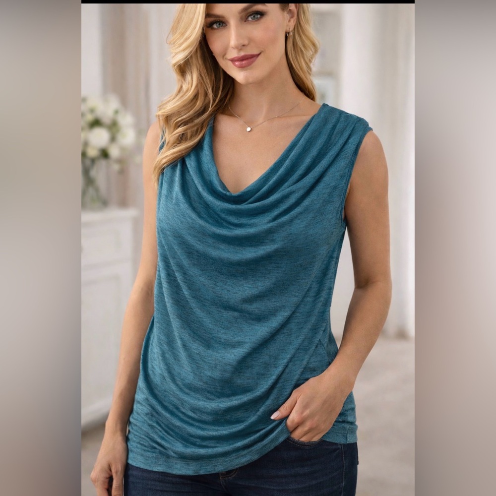 Elegant Teal Drape Blouse XLYX JC Penny  xl